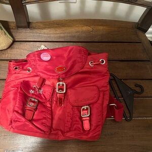 American Girl Bath And Bodyworks red backpack + doll clothing hanger